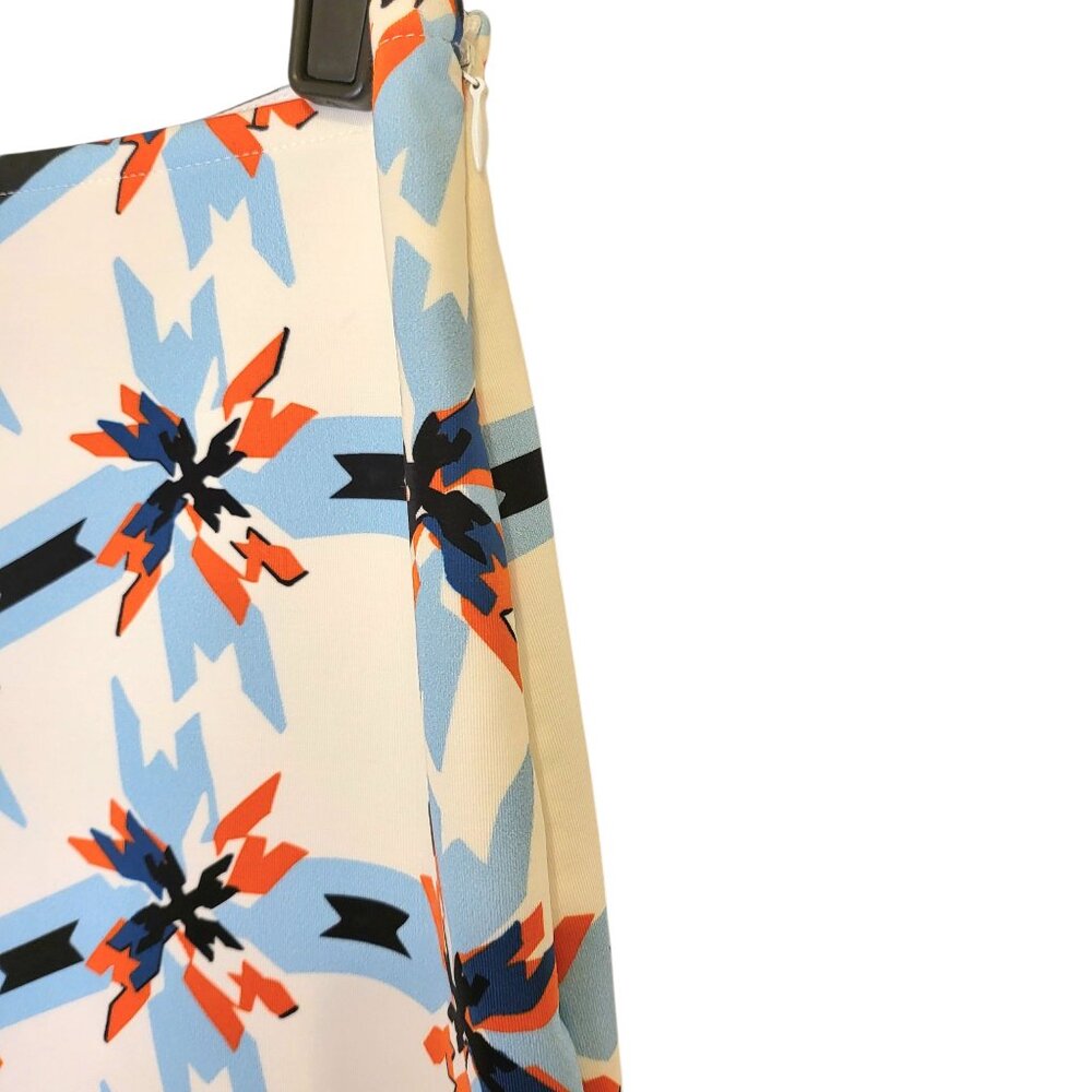 Tanya Taylor White Blue Orange Artsy Abstract Pinwheel Bundy Pencil Skirt Sz 6 - Picture 6 of 7